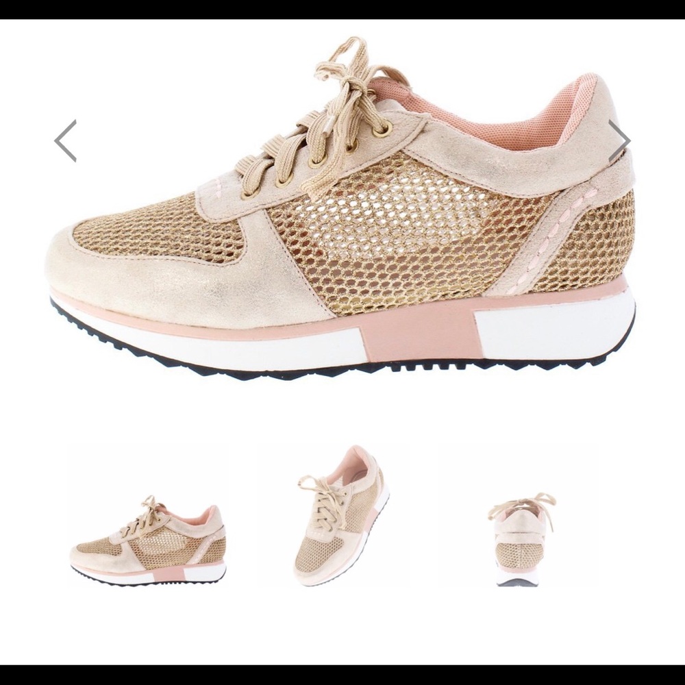 Champagne color tennis shoes